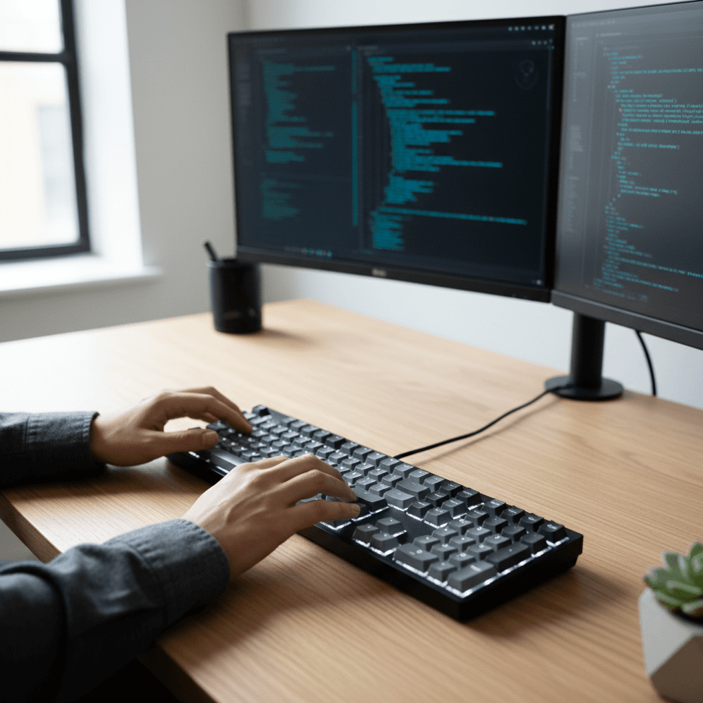 Developer designing AI Agent architecture on laptop with code visible on screen